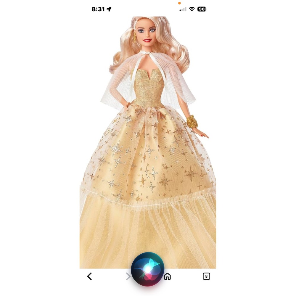 Mattel 2023 Holiday‎ Barbie 35th Anniversary Doll Gold Star Gown HJX08 Blonde